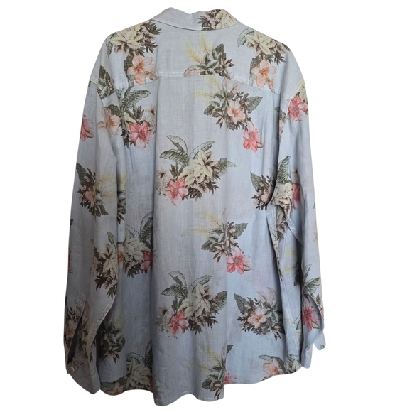 Tommy Bahama Light Blue Floral Hibiscus Long Sleeve Linen Blend Shirt - Picture 2 of 4